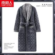 睡袍男士冬季珊瑚，绒夹棉袄睡衣三层加厚保暖加绒法兰绒浴袍