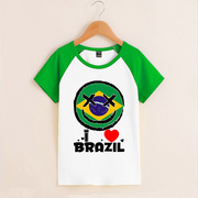 潮流桑巴军团五星巴西队运动童装男童时尚世 杯T恤足球迷短袖棉t