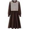 q3连衣裙秋冬女装针织黑白，条纹拼接显瘦圆领长袖气质中长裙