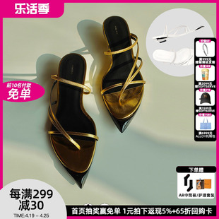 hengshu24小众设计尖头一字拖鞋，露趾罗马鞋，细带坡跟凉鞋女