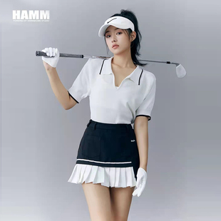 韩版高尔夫球服装女套装，夏季冰丝白色短袖，polo衫golf速干百褶短裙