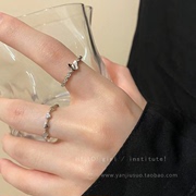 镶钻爱心蝴蝶素圈套装戒指女小众设计感高级食指戒轻奢时尚指环
