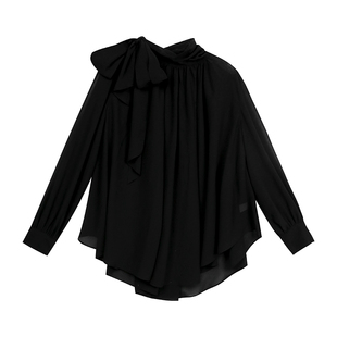 法式淑女风波点黑色极简长袖雪纺衫流行减龄百搭上衣时尚休闲洋气