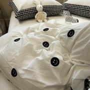 水洗棉床盖夹棉小黑格笑脸刺绣单独被套四件套全棉纯棉1.5m1.8米