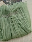 品牌高端外贸女装真丝桑蚕丝，顺纡木染小青绿高腰中长款半身裙