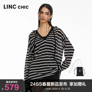 LINCCHIC金羽杰2024年夏季薄透连帽条纹防晒针织衫女SW448Y