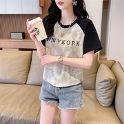 纯棉t恤女短袖夏季2024韩版宽松大码女装设计感小众短款上衣