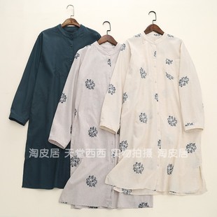 40607日本单~水洗透气棉麻，刺绣宽松圆领，长袖衬衫裙连衣裙长裙0.3