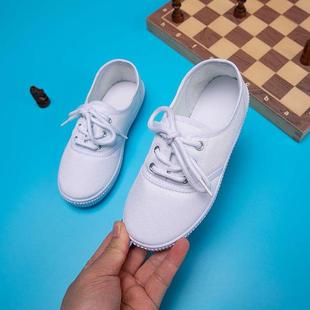 儿童小白鞋男童女童白球鞋(白球鞋)系带，款网球鞋武术课白色帆布鞋1992系带