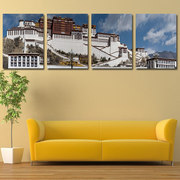 西藏美景水晶四联无框画客厅装饰画办公室书房壁画挂画布达拉宫
