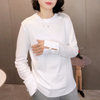 新中式国风白色长袖t恤女春季2024设计感小众，拼接盘扣上衣潮