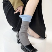 袜子女夏季2023韩国东大门设计感拼接假两件走秀款纯棉堆堆袜