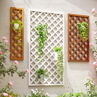 阳台花架实木壁挂式月季墙面，防腐木网格架植物，爬藤架户外墙上装饰