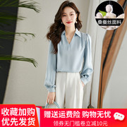 杭州气质真丝纯色衬衫女士，春夏高端减龄v领上衣设计感桑蚕丝衬衣