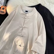 国风盘扣七分袖衬衫男春季新中式唐装衬衣宽松垂感外套