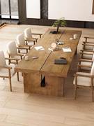 原木大板会议桌简约现代大型办公桌子实木长条洽谈桌椅组合工作台