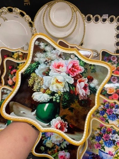 出口单复古隔热垫经典欧式风格花瓶花束艺术陶瓷面包板8.5英寸