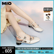 MIO米奥夏季韩版方头粗跟复古袢带公主风搭扣通勤玛丽珍女鞋半凉