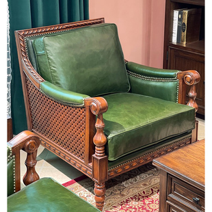 美式实木沙发客厅复古真皮沙发组合欧式小户型，别墅轻奢皮艺沙发