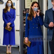 高端定制凯特王妃同款蓝色，西装外套+百褶半身裙，时尚名媛套装女秋