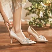 婚鞋秀禾婚纱两穿不累脚香槟色绝美高跟鞋女礼服鞋平时可穿新娘鞋