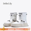 bellalily2023冬季增高加绒雪地，靴女牛皮中筒靴，羊毛时装靴子
