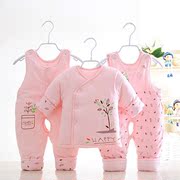 婴儿棉衣套装加厚冬季0-1岁女宝宝，冬装男三件套棉袄，3-6月新生衣服