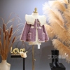 欧美女童装冬季花边大翻领羊羔，毛外套(毛，外套)韩版中大童公主洋气开衫