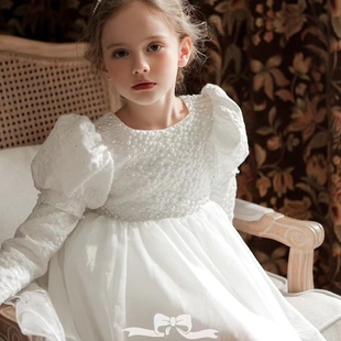 春季女童白色优雅高品质法式公主裙（袖子可拆卸两用）