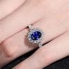 欧美流行时尚订婚戒指高档椭圆形，蓝色锆石钻戒跨境戒指