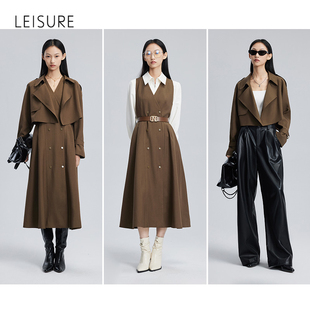 丽雪leisure复古摩登纸片质廓形风衣截短外套+无袖连衣裙套装