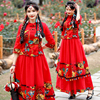 民族风套装女2024夏季中国风大红色印花盘扣连衣裙两件套旅游拍照