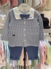 韩国中小童装 春男童宝宝海军领蓝色格子洋气领结绅士套装
