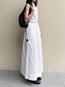 原 C&S女装 标准版型弹力高腰缩褶棉质白色半身裙夏