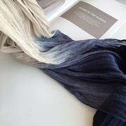 一澈原创设计亚麻扎染，渐变文艺复古日系蓝染围巾，旅行披肩女士围巾