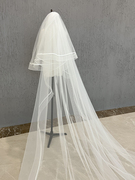 新娘主婚纱头纱长款拖尾包边，结婚婚礼双层弹力边仙气拍照道具