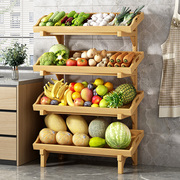家用果蔬置物架厨房多层收纳架，实木简易落地式靠墙多功能储物架子