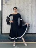 asl摩登舞服练功练习表演服上衣斜肩飘袖连体带胸垫半身裙黑色秋