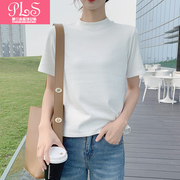 夏季韩版纯白纯色，宽松休闲短袖体恤上衣，内搭女打底衫半高领