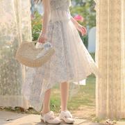 裙子仙女超仙森系蕾丝拼接裙子半身裙夏不规则设计感原创