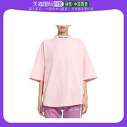 香港直邮palmangels女士t恤淡粉色棉质，宽松版短袖小高领百搭