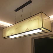 新中式餐厅吊灯 羊皮手绘长方形客厅灯简约家装酒店工程灯饰