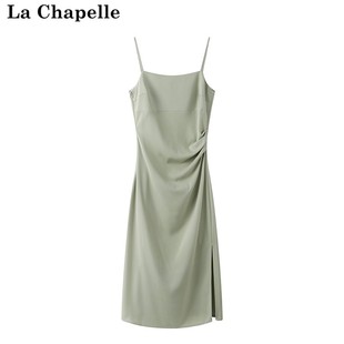 拉夏贝尔lachapelle夏季纯色，吊带裙收腰开叉中长显瘦连衣裙
