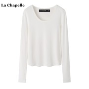 拉夏贝尔/La Chapelle纯色长袖T恤女2024春季百搭打底衫上衣