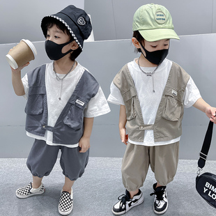 洋气男童套装夏装2024潮，男孩帅气两件套休闲韩版宝宝童装时髦