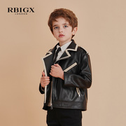 rbigx瑞比克童装男童儿童帅气休闲大小童，设计感外套潮机车皮衣