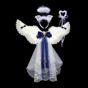 儿童天使服装女童cosplay仙子衣服白色羽毛翅膀背饰六一节演出服