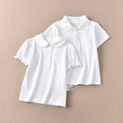 日系儿童短袖t恤打底衫，男女宝宝中大童，纯棉半袖白色学生衬衣夏季
