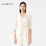 LANCY/朗姿2023夏季七分袖西装外套女宽松短款设计感气质上衣