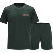 橄榄绿体能训练服套装透气吸汗上衣，短裤速干户外运动武术体能服
